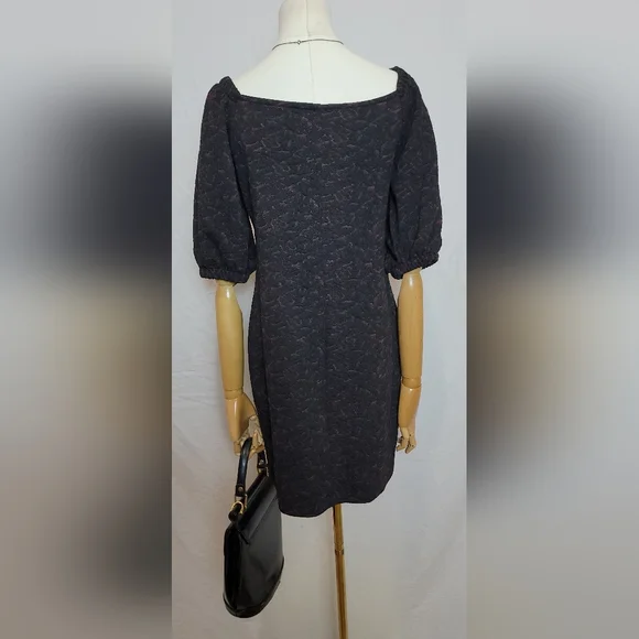 Free People Mini Dress Black Sunset Puff Sleeve Jacquard Knit, Size M - Picture 4 of 6